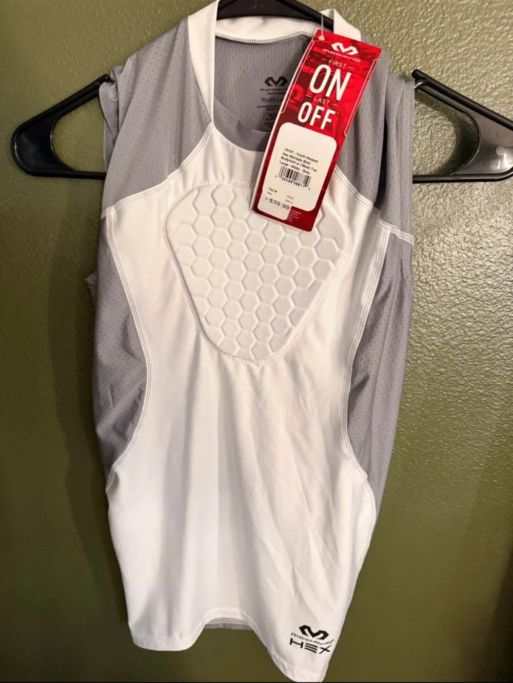 Youth White & Gray Hex Padded Performance Tank